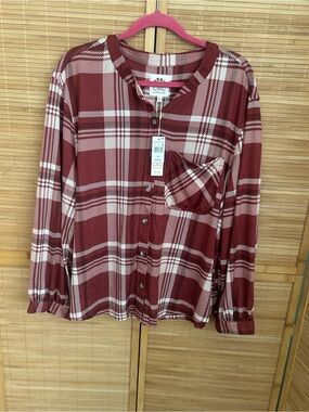 C&C California henley top plaid pattern in rust red cream SOFT 3X shirt blouse